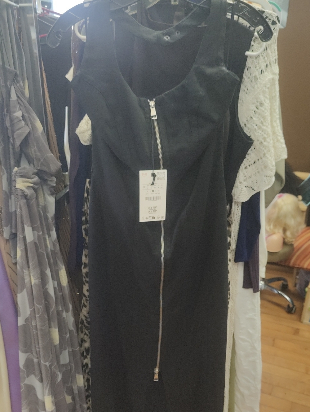 Zara Black Sleeveless Zip-Front Black Denim Semigloss Midi Dress
